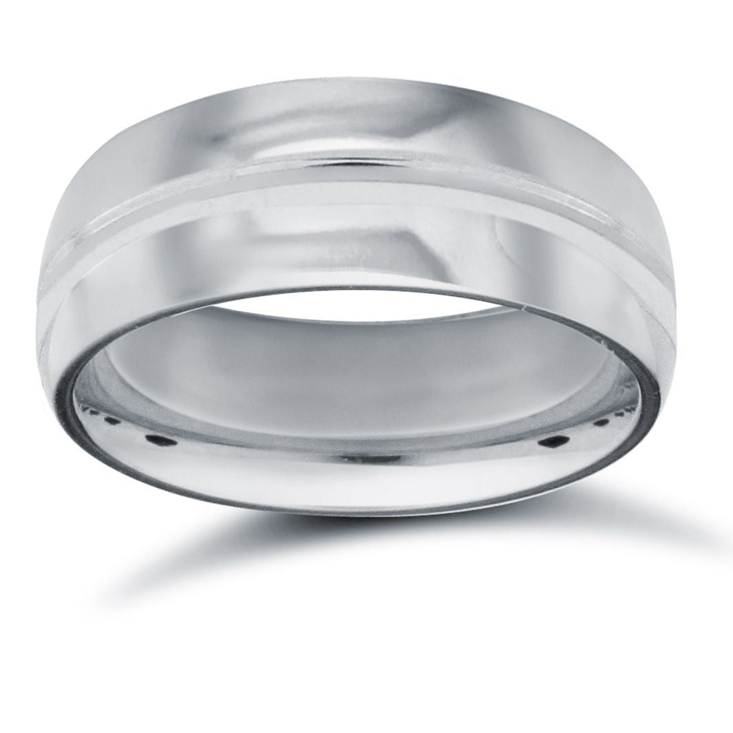 WCT18W7-05 | 18ct White Gold Standard Weight Court Profile Centre Groove Wedding Ring