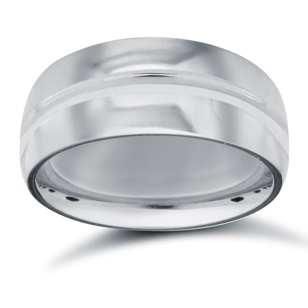 18ct White Gold Standard Weight Court Profile Centre Groove Wedding Ring