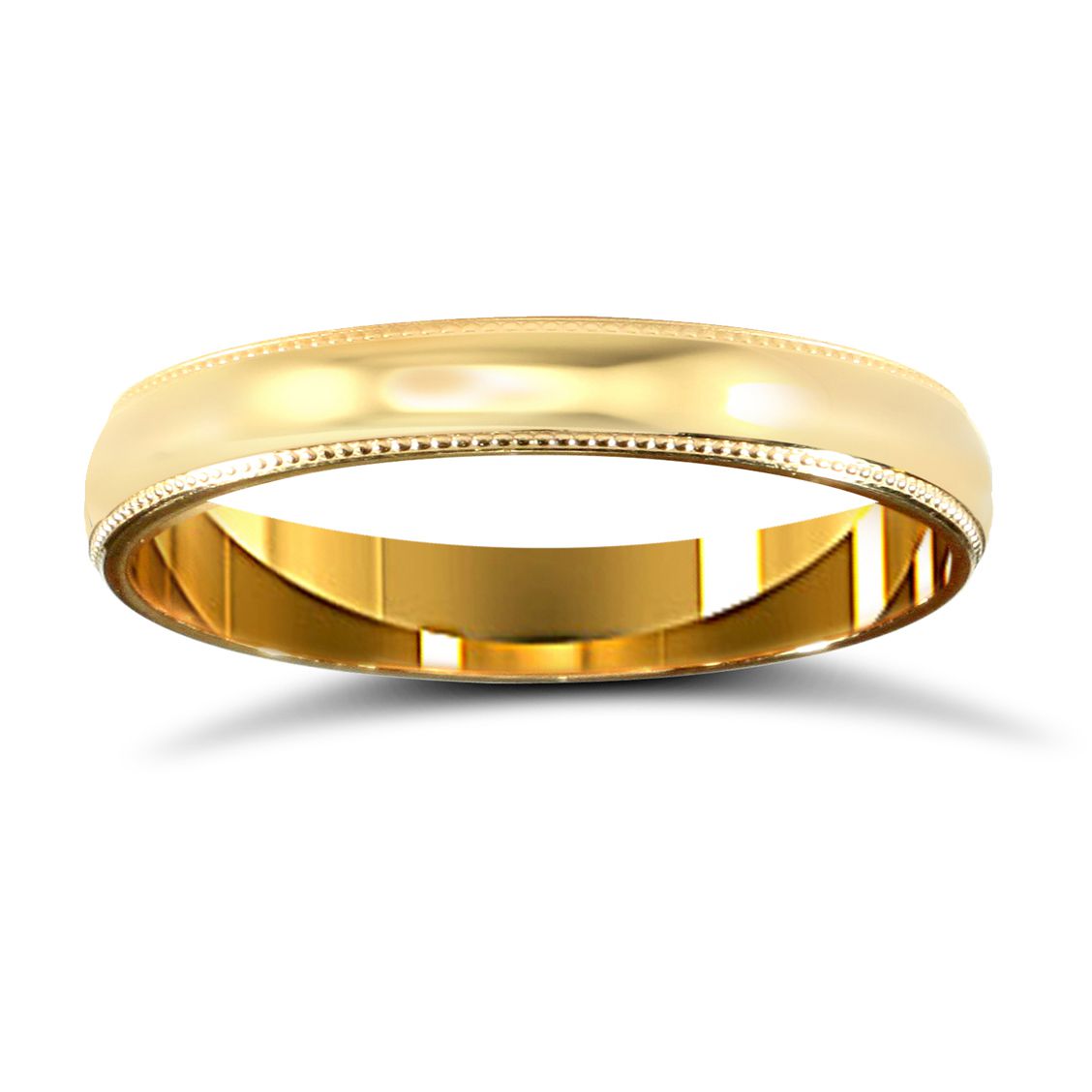 WDS18Y3-02(R+) | 18ct Yellow Gold Standard Weight D-Shape Profile Mill Grain Wedding Ring