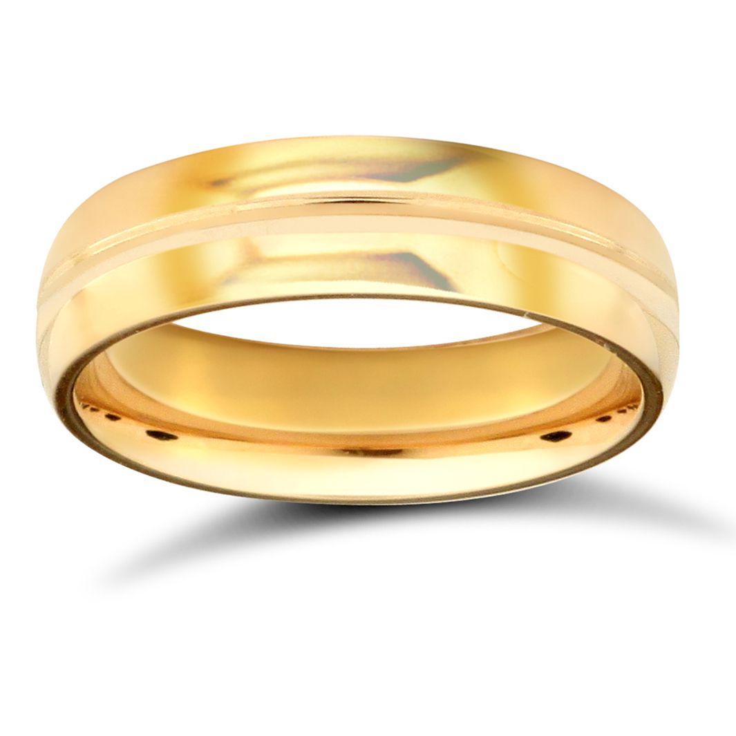 22ct Yellow Gold Standard Weight 5mm D Shaped Profile Centre Groove Wedding Ring