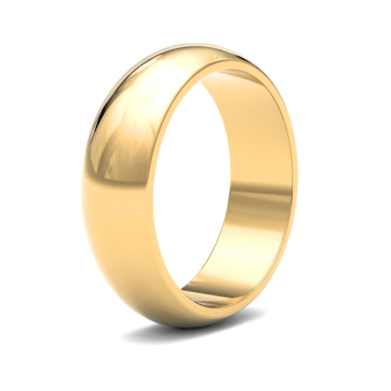 22ct Yellow Gold Standard Weight 6mm D Shaped Profile Mirror Finish Wedding Ring
