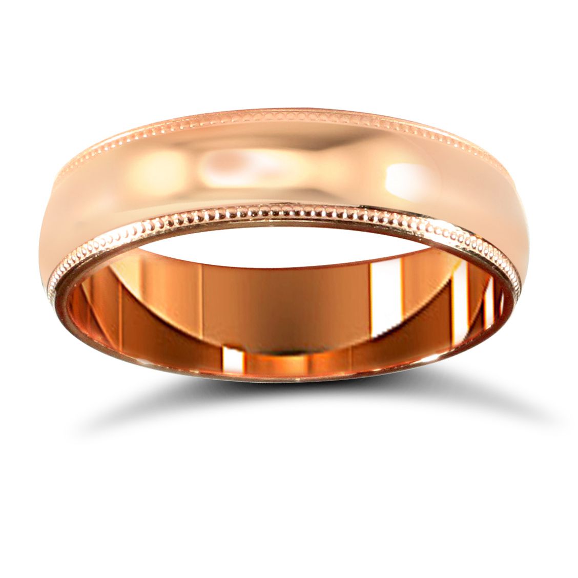 WPDS9R5-02(F-Q) | 9ct Rose Gold Premium Weight D-Shape Profile Mill Grain Wedding Ring