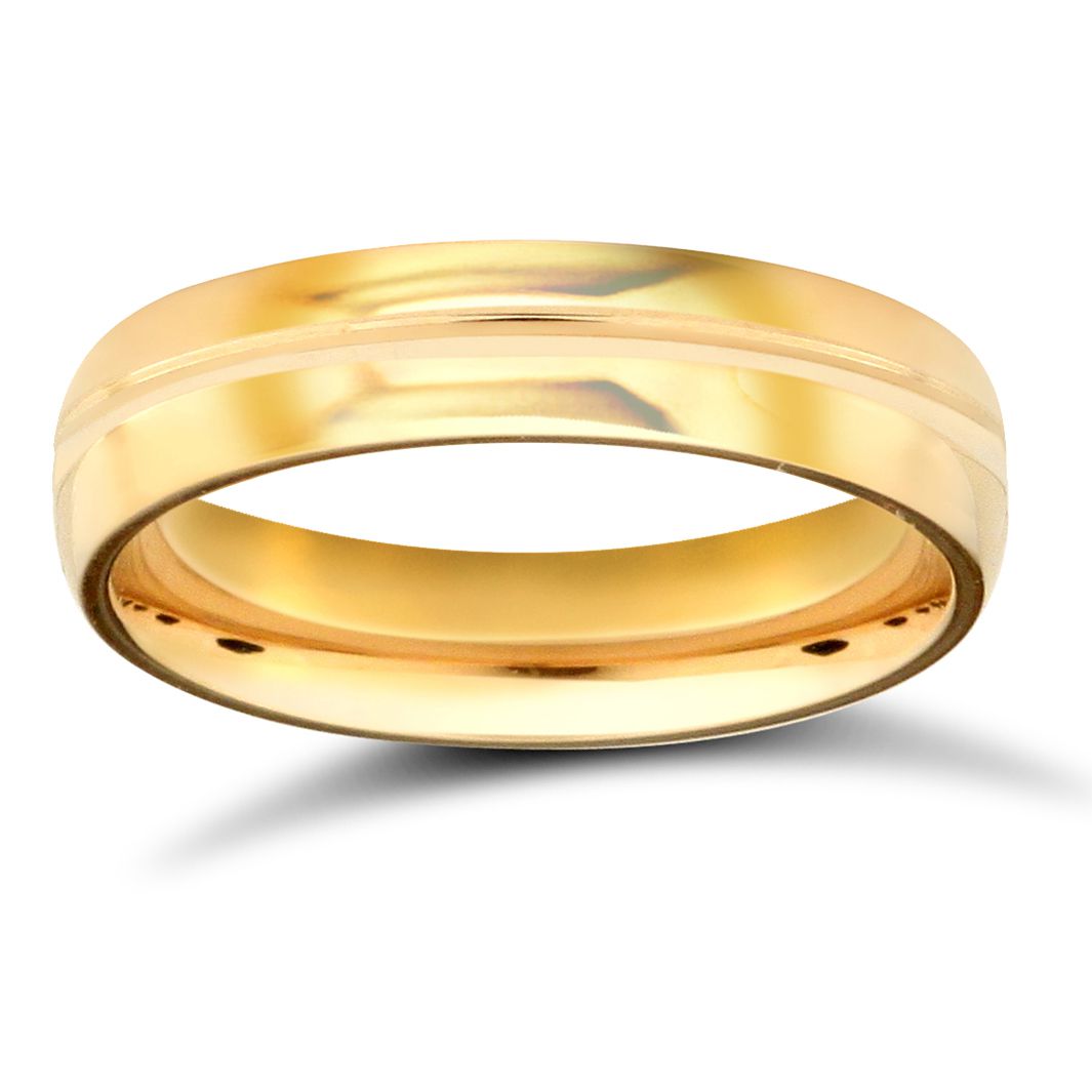 WPDS9Y4-05(R+) | 9ct Yellow Gold Premium Weight D-Shape Profile Centre Groove Wedding Ring