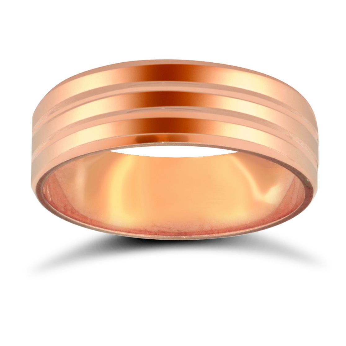 18ct Rose Gold Premium Weight Flat Court Profile Double Groove Wedding Ring