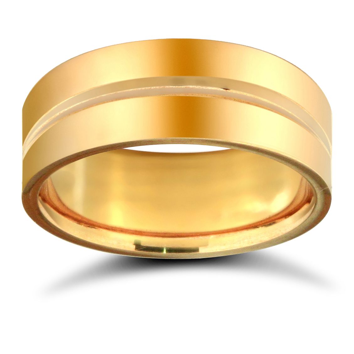 18ct Yellow Gold Standard Weight Flat Court Profile Centre Groove Wedding Ring