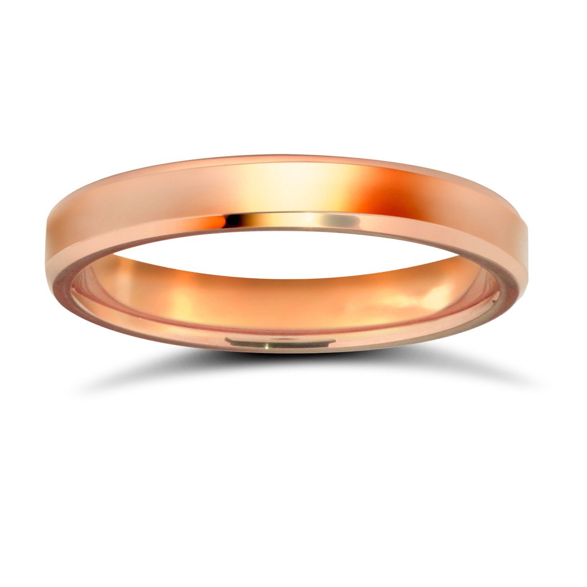 WPFC9R3-03(R+) | 9ct Rose Gold Premium Weight Flat Court Profile Bevelled Edge Wedding Ring