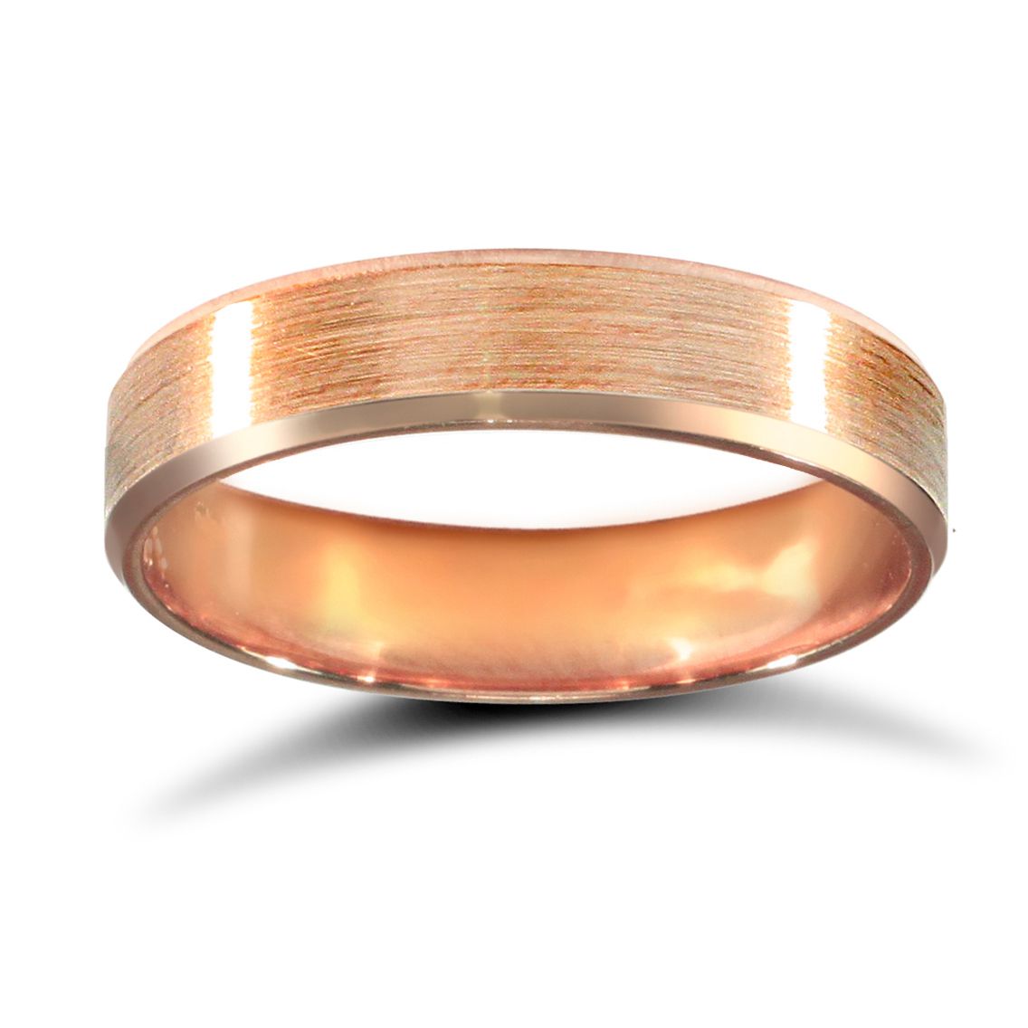 WPFC9R4-04(R+) | 9ct Rose Gold Premium Weight Flat Court Profile Satin and Bevelled Edge Wedding Ring