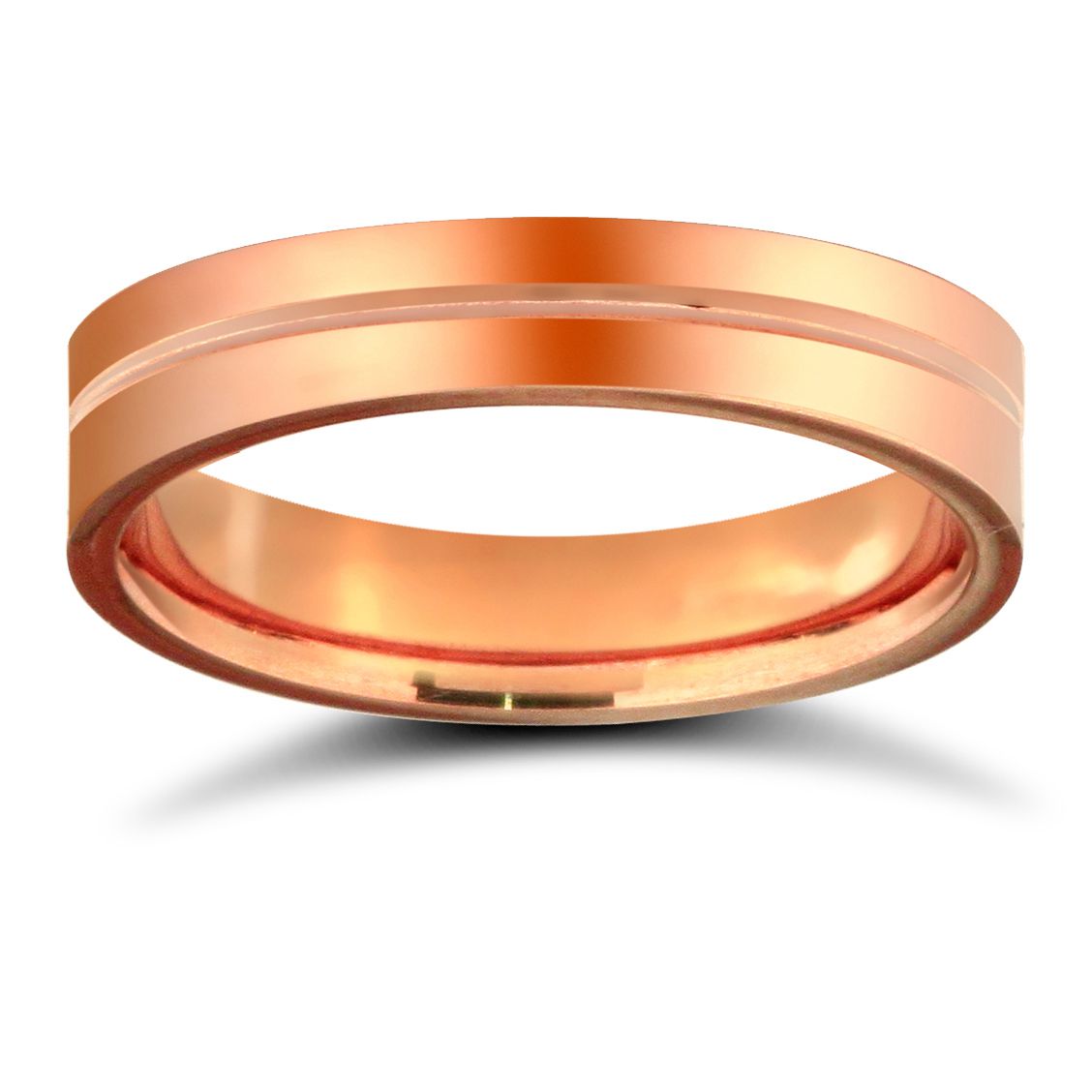 WPFC9R4-05(R+) | 9ct Rose Gold Premium Weight Flat Court Profile Centre Groove Wedding Ring