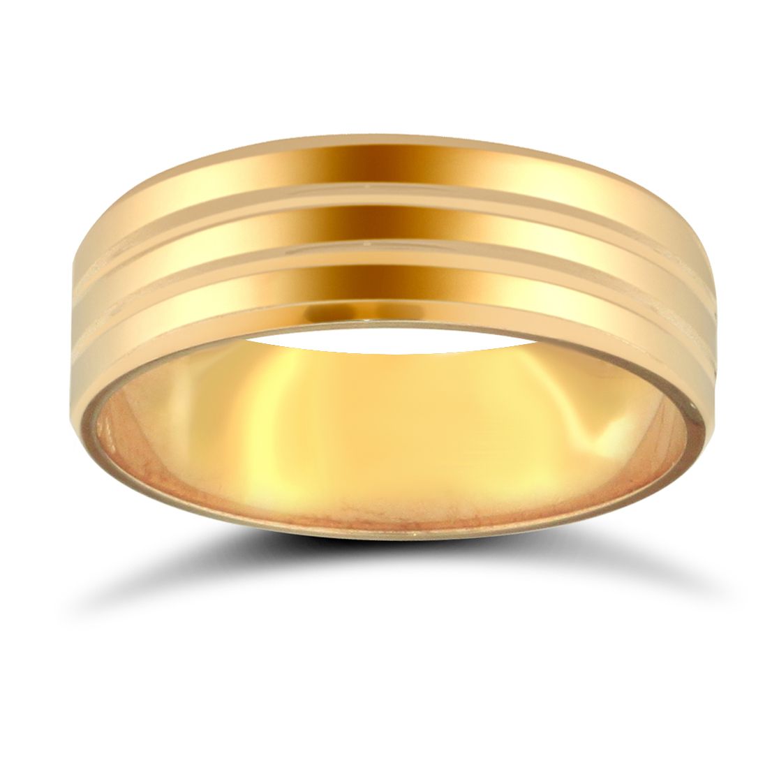 WPFC9Y6-06(F-Q) | 9ct Yellow Gold Premium Weight Flat Court Profile Double Groove Wedding Ring
