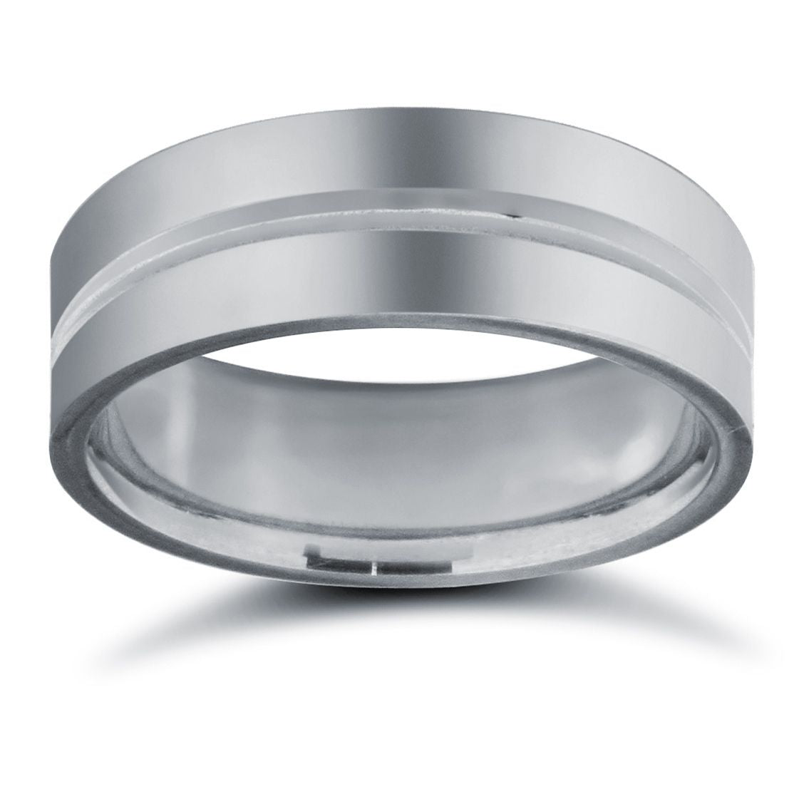 WFCPD7-05 | Palladium Standard Weight Flat Court Profile Centre Groove Wedding Ring