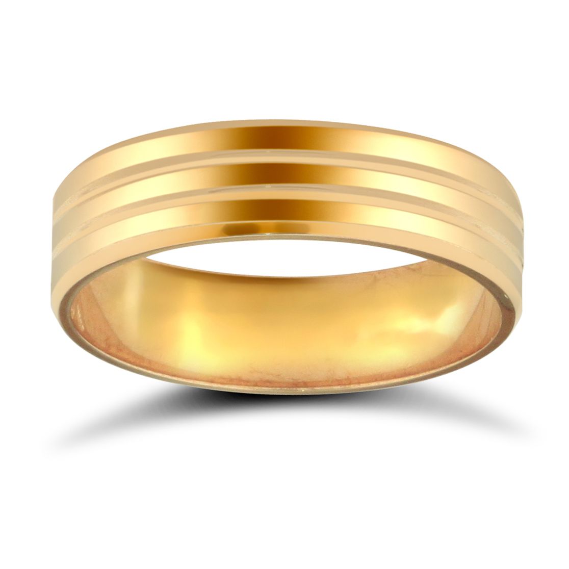 9ct Yellow Gold Standard Weight Flat Profile Double Groove Wedding Ring