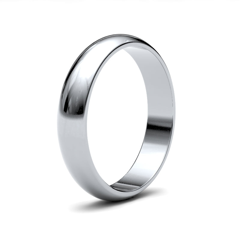 WLDS9W4(I-Q) | 9ct White Gold 4mm Lightweight D-Jhape Profile Mirror Finish Wedding Ring