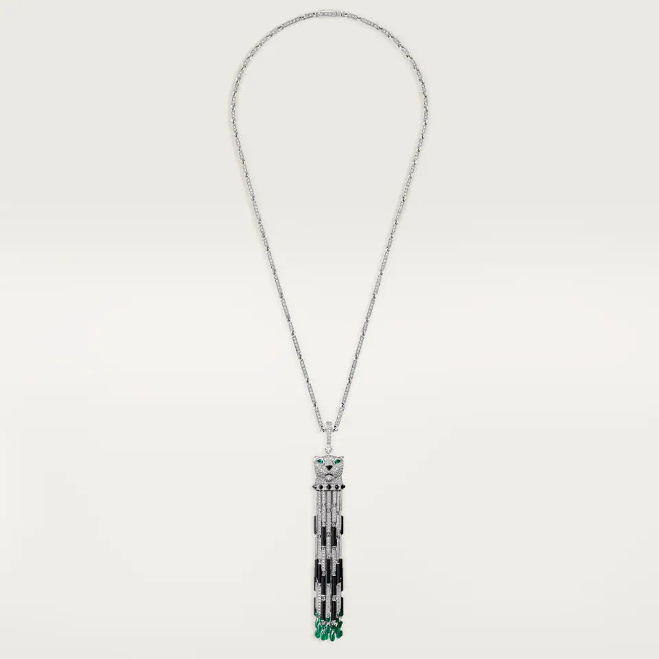 Cartier Panthère de Cartier Long Necklace Emerald Multi-Wear Large Model Paved 15.98 Ct Onyx Diamonds 18K White Gold