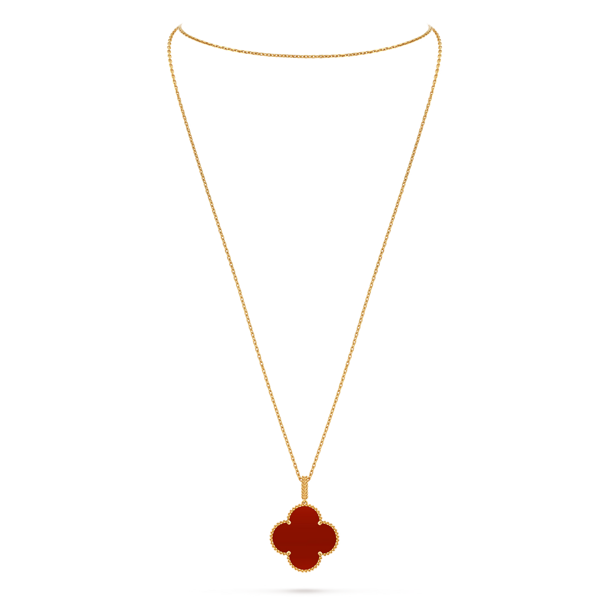 Van Cleef & Arpels Magic Alhambra 1 Motif Carnelian Long Necklace 18K Yellow Gold