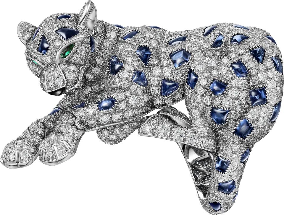 Cartier Panthère de Cartier Ring Sapphire Paved Emeralds Onyx Diamonds 18K White Gold