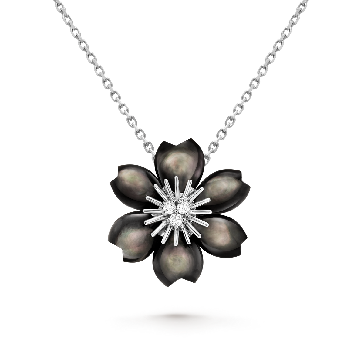 Van Cleef & Arpels Rose De Noël Diamond Mother-Of-Pearl Mini Pendant 18K White Gold