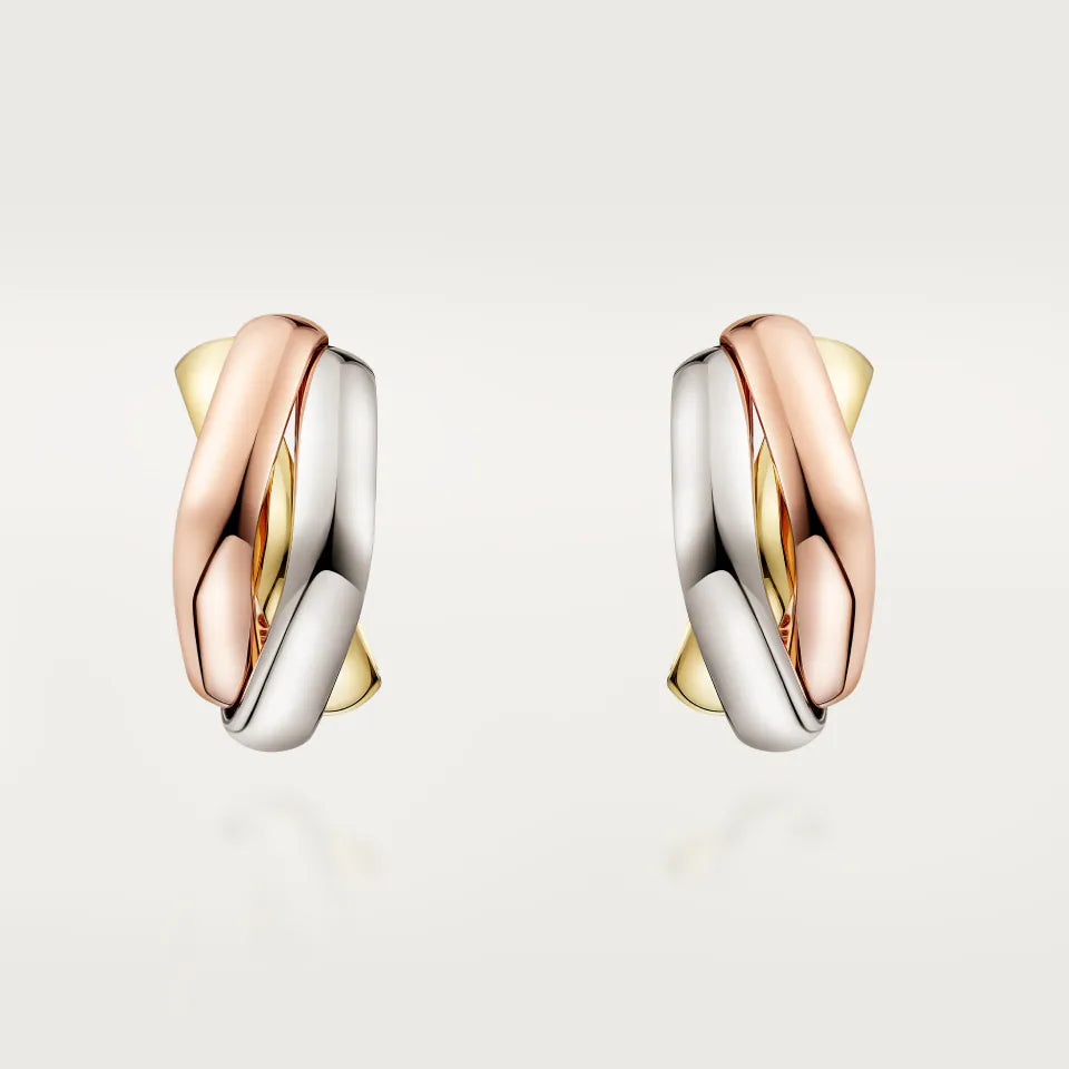 Cartier Trinity Earrings Cushion-Shaped 18K White, Yellow & Rose Gold