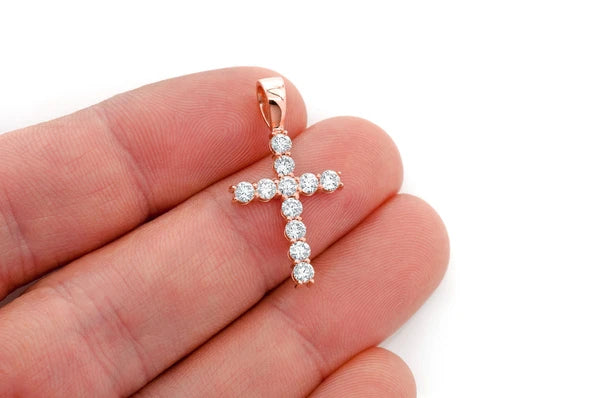 1.00ct Diamond Solitaire Cross Pendant 14K Solid Gold