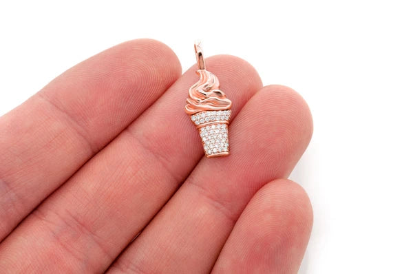 Erkals Jewellers Ice Cream Cone Pendant 18K Gold Diamond 0.15ctw