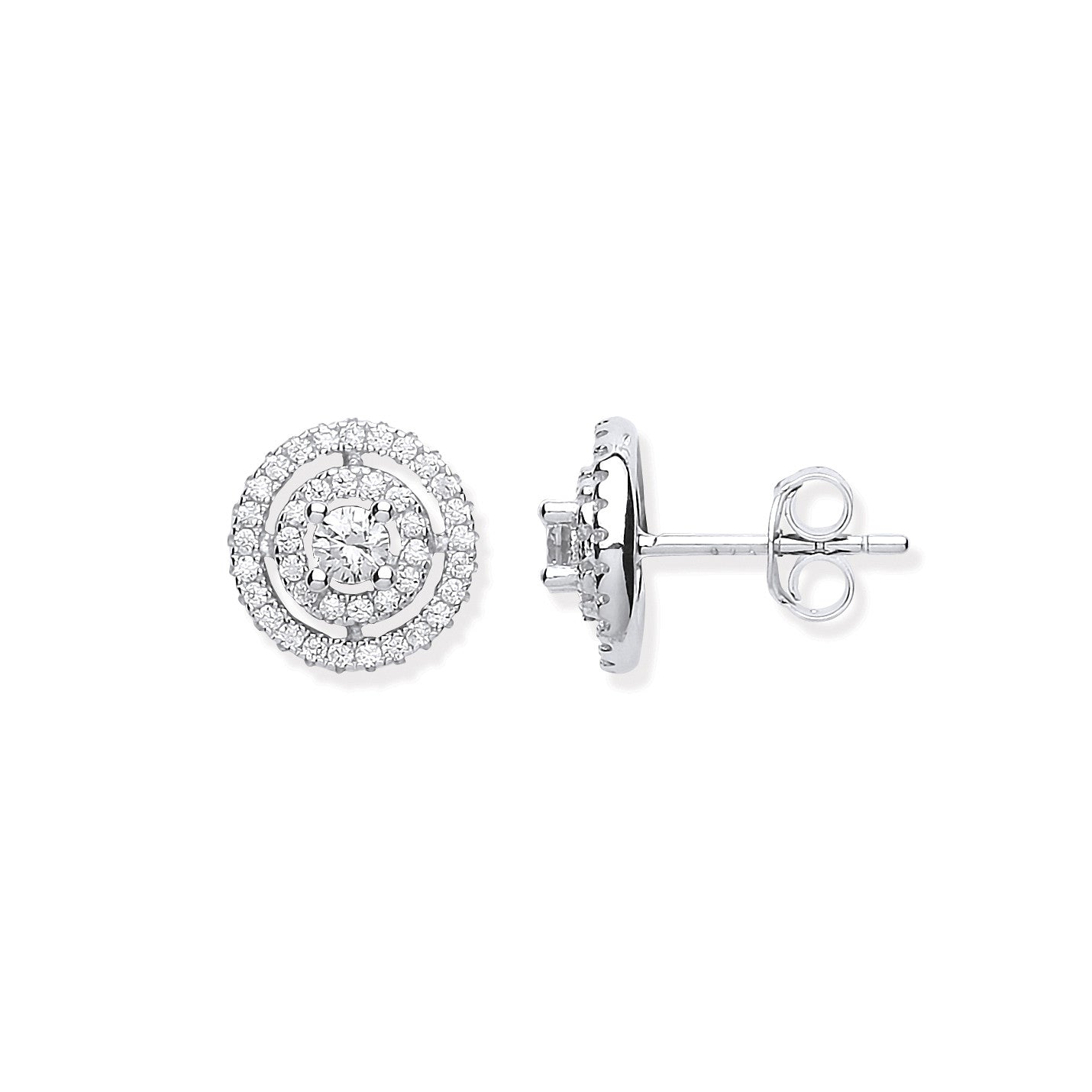 Silver Layered Cz Circle Stud Earrings