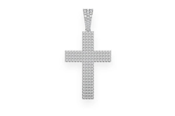 1.15ct Diamond Four Row Flat Cross Pendant 14K Solid Gold