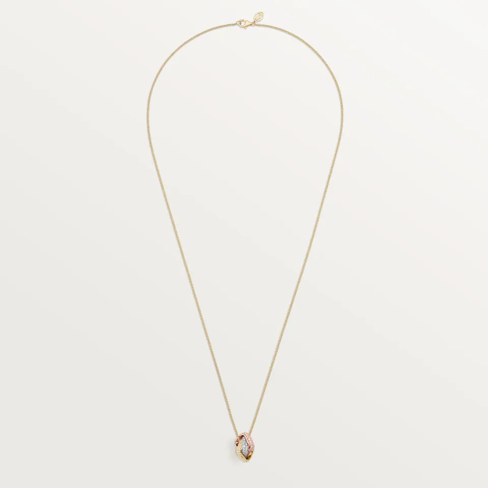 Cartier Trinity Cushion Pendant Paved Diamonds 18K White, Yellow & Rose Gold