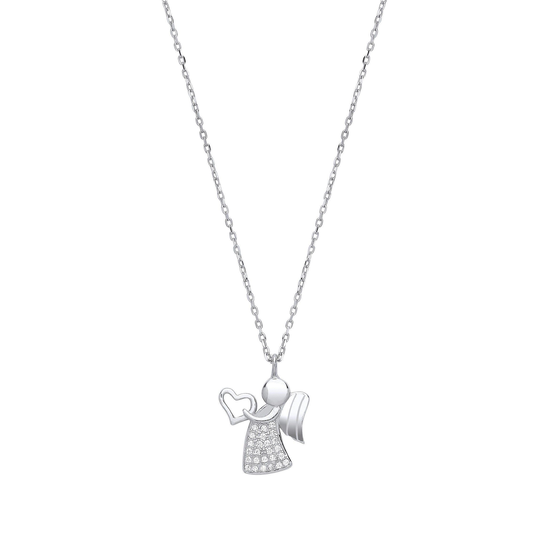 Silver Angel with Heart Pendant Chain 16"