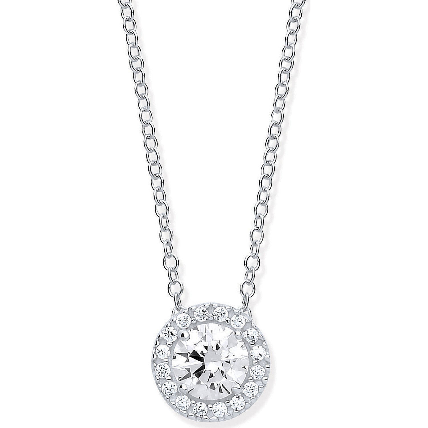 W/G Round Cz Pendant on 18" Chain