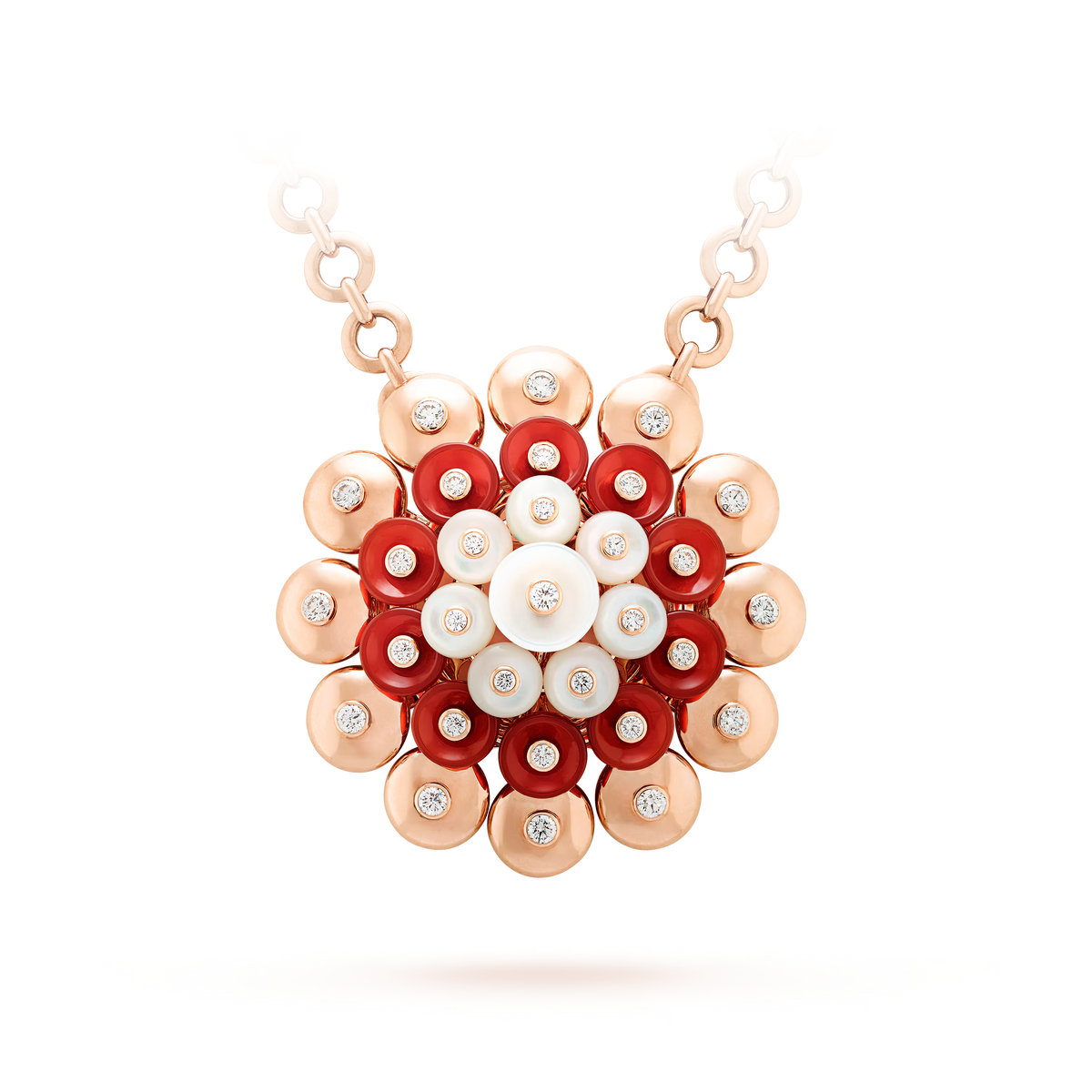 Van Cleef & Arpels Bouton d'Or Pendant 18K Rose Gold Carnelian Diamond Mother-of-Pearl