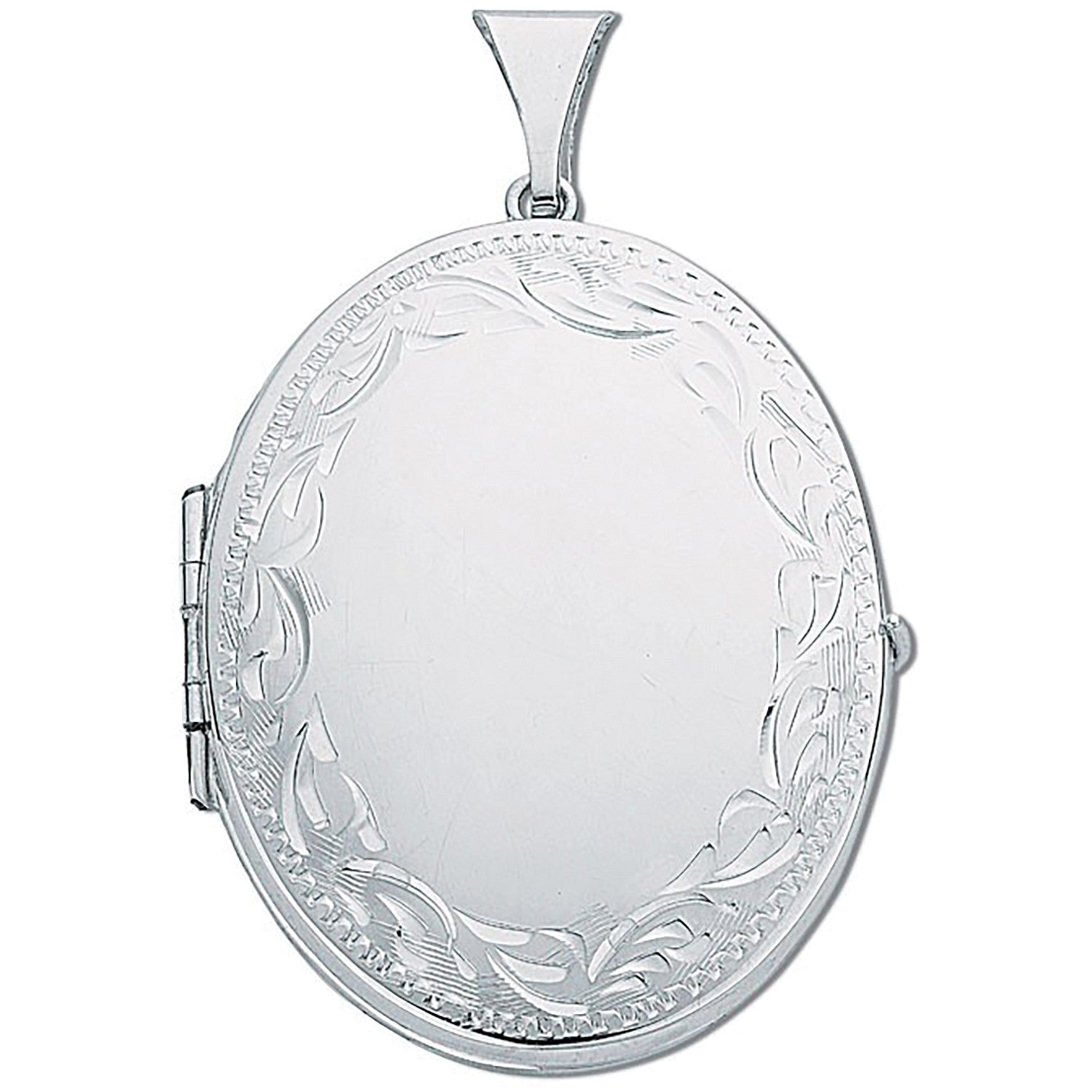 Silver Large Engraved Oval Shaped Family Locket