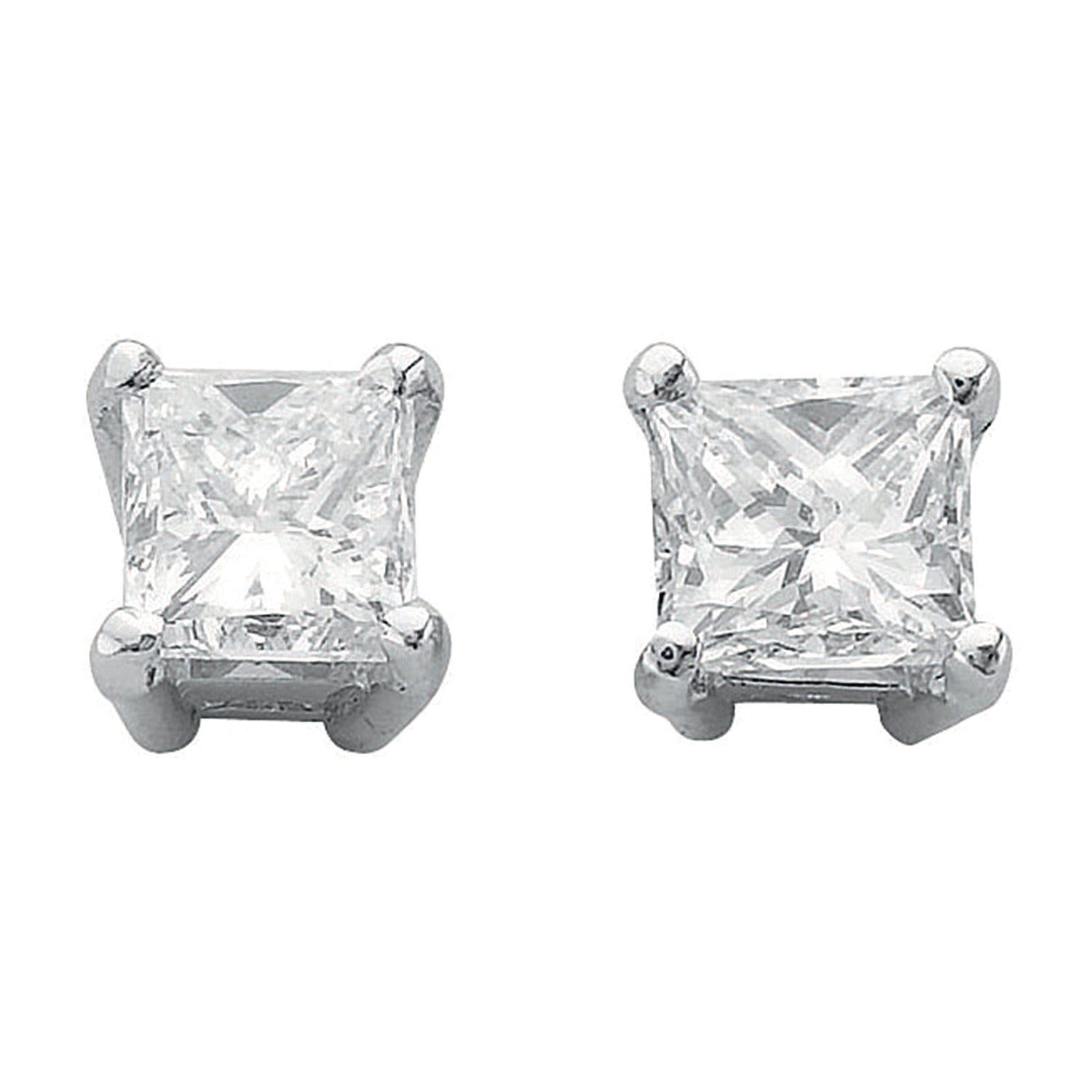 18ct White Gold 1.00ct Claw Set Princess Cut Diamond Stud Earrings