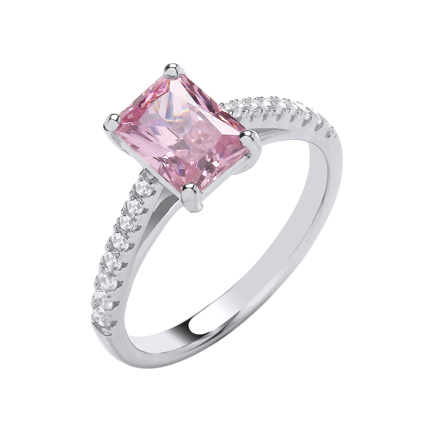 Silver Emerald Pink CZ Solitaire Ring