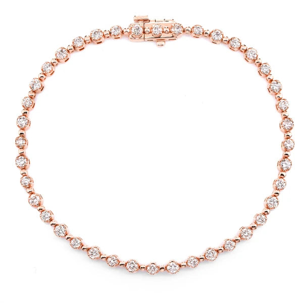 Erkals Jewellers Beaded Crown Set Diamond Link Bracelet 18K Gold 1.75ctw