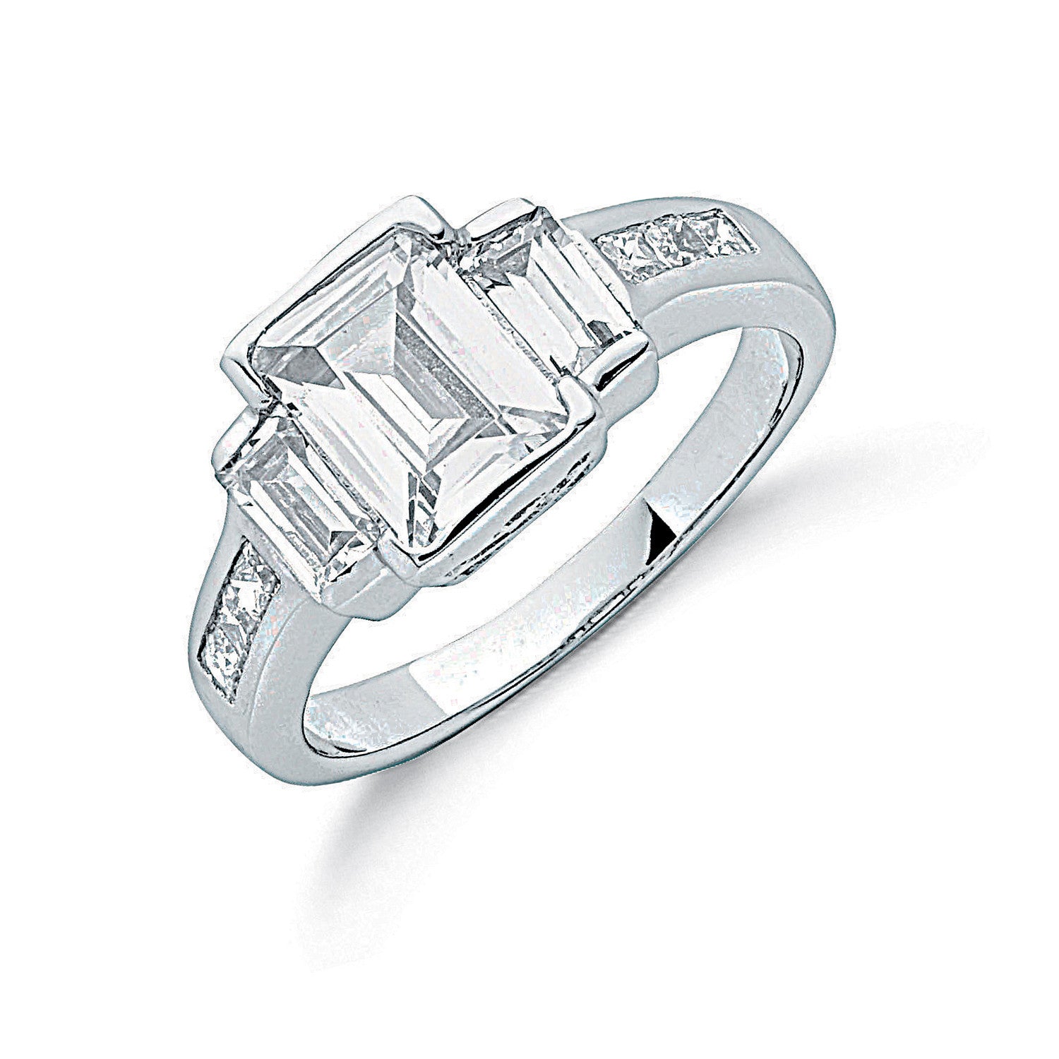 Silver Fancy Cz Trilogy Ring
