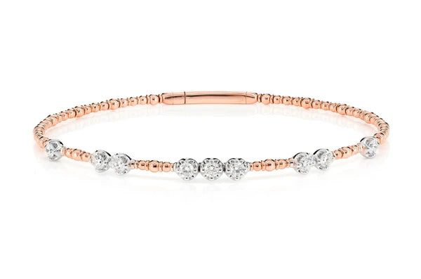 Erkals Jewellers Graduated Beaded Flex Diamond Bangle Bracelet 18K Gold 0.60ctw