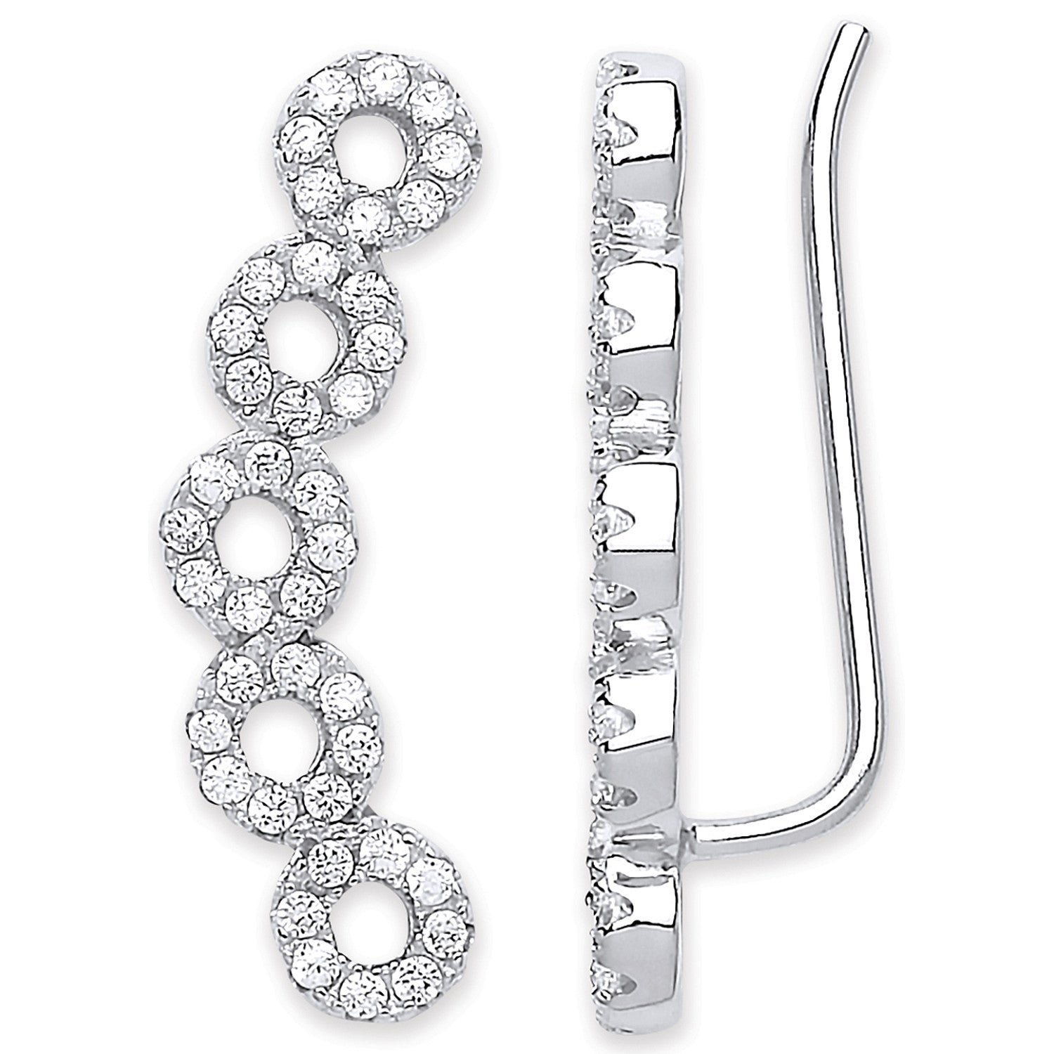 Silver Arc-shaped Ear Hook Cz Circles Ear Clip Earrings