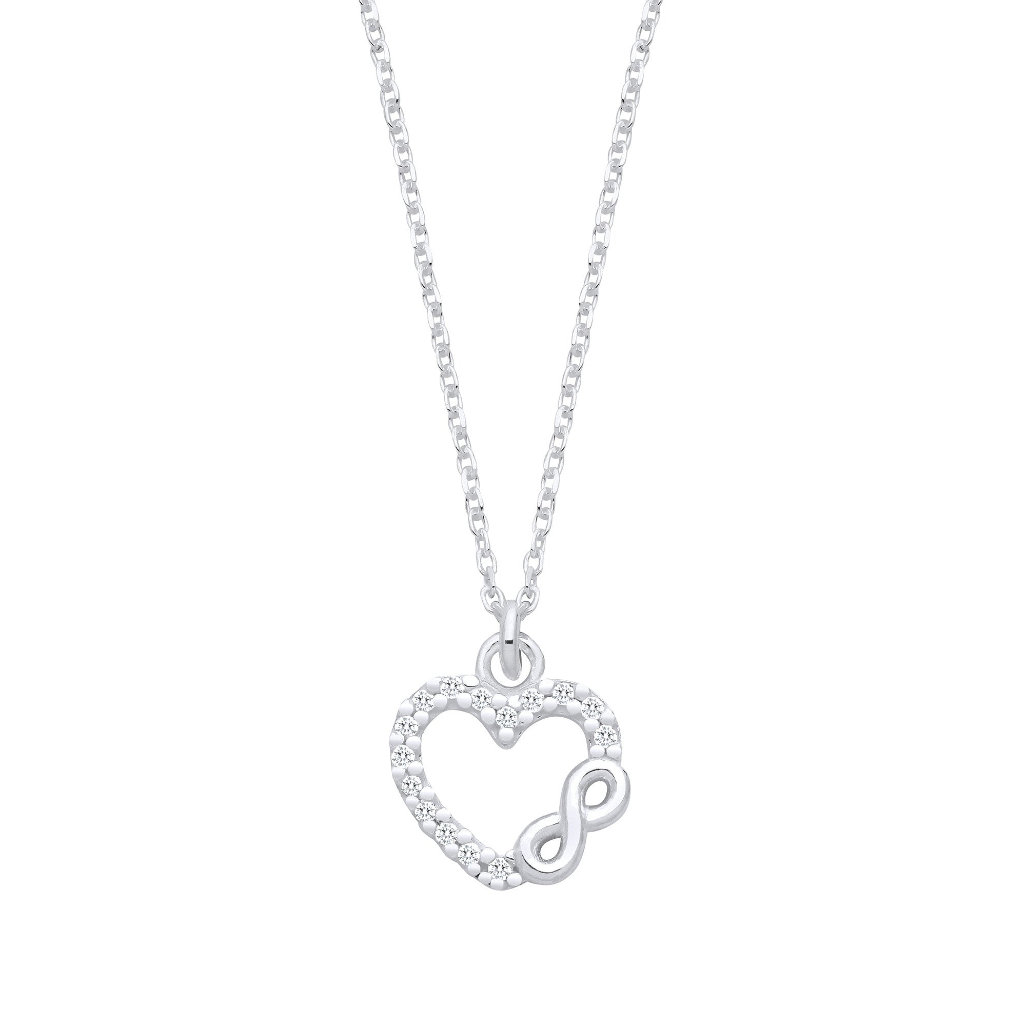 Silver CZ Heart Infinity Pendant Necklace