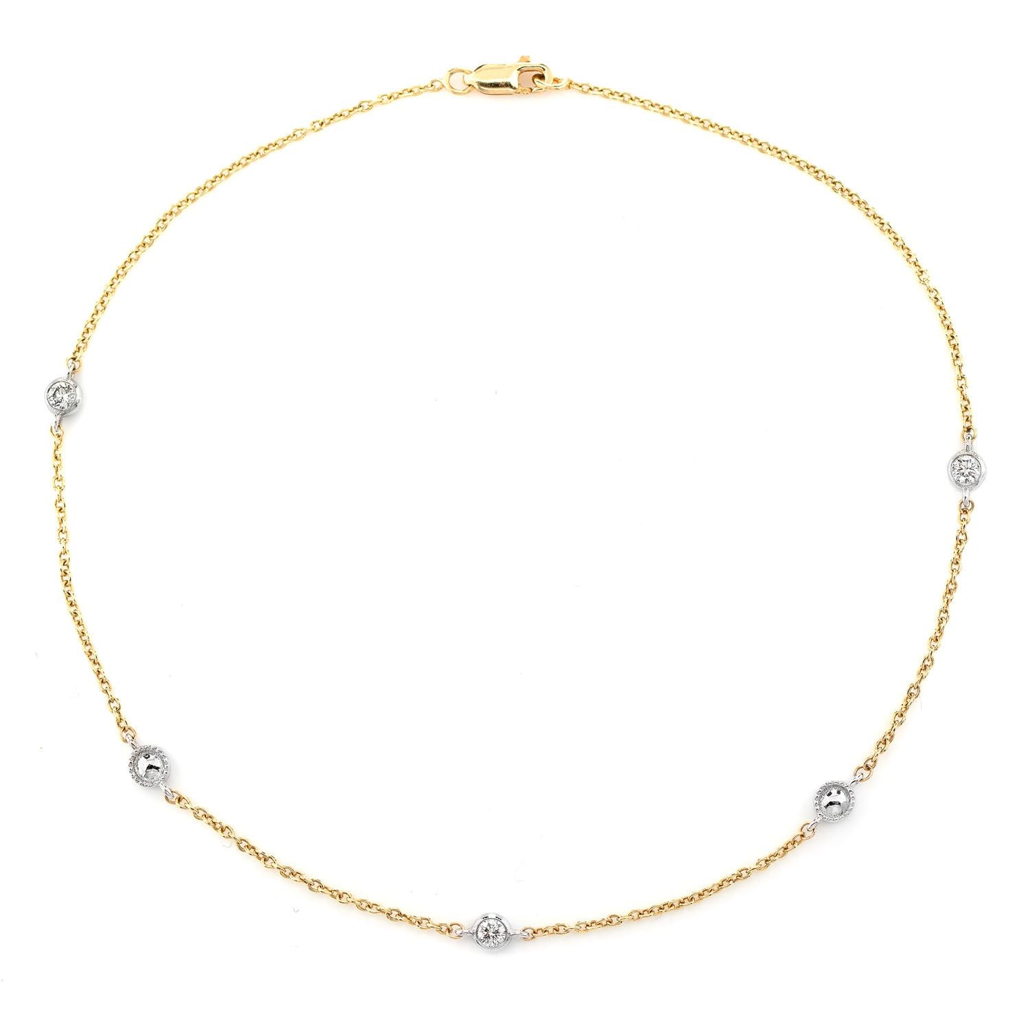 Erkals Jewellers Bead Bezel Diamond Station Bracelet 18K Gold 0.10ctw