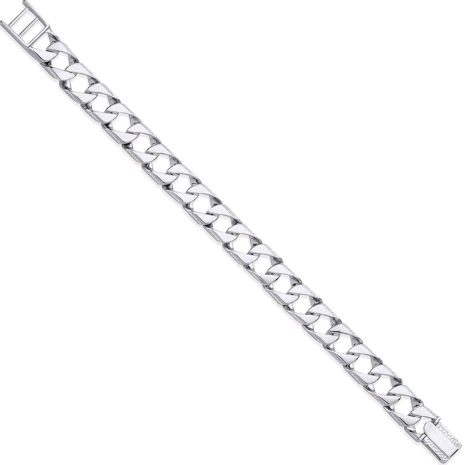 Silver 12mm Big Square Curb Ribbed Edge Link Gents Bracelet