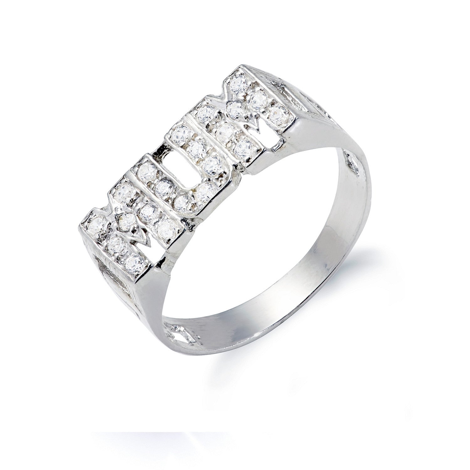 Silver MUM Cz ID Side Ring