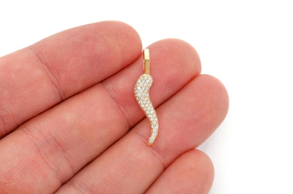 Erkals Jewellers Italian Horn Pendant 18K Gold Diamond 0.30ctw