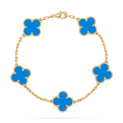 Van Cleef &amp; Arpels Bracelet Vintage Alhambra 5 Motifs Agate Or Jaune 18 Carats 