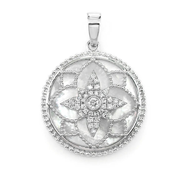 Erkals Jewellers MOP Diamond Flower Medallion Pendant 18K Gold 3.00ctw