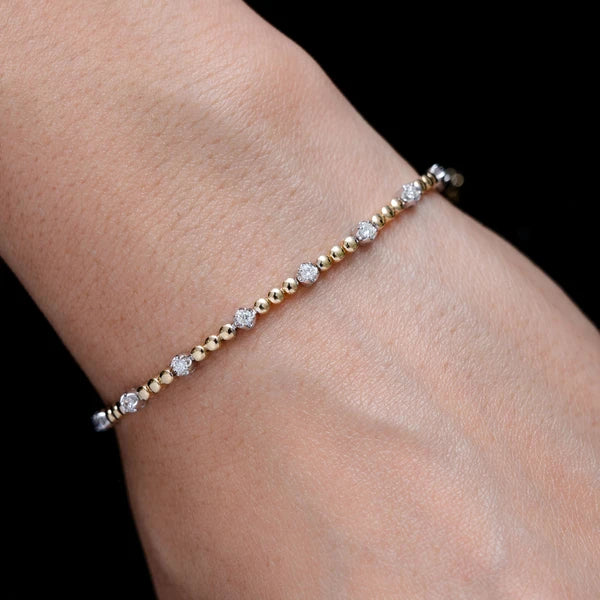 Erkals Jewellers 3pt Crown Set Beaded Diamond Link Bracelet 18K Gold 0.60ctw