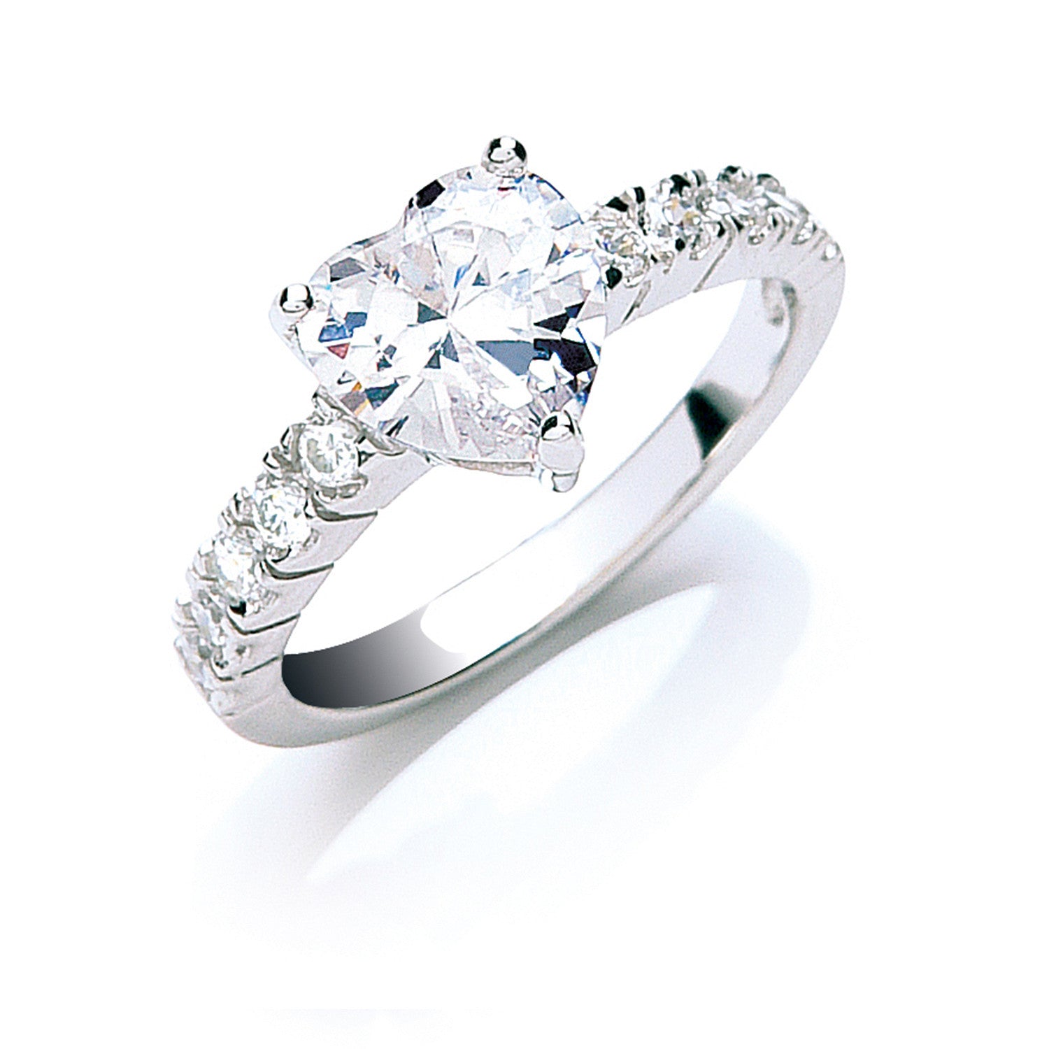 Silver Claw Set Heart Cz Solitaire Ring