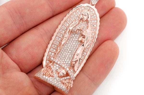 3.20ct Diamond Virgin Of Guadalupe Statue Pendant 14K Solid Gold