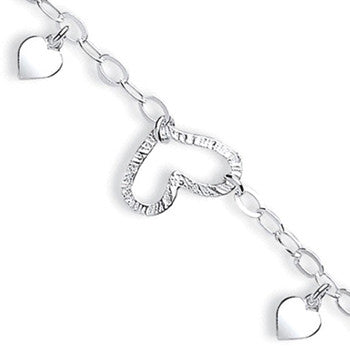 Silver Fancy Heart Drop Anklet