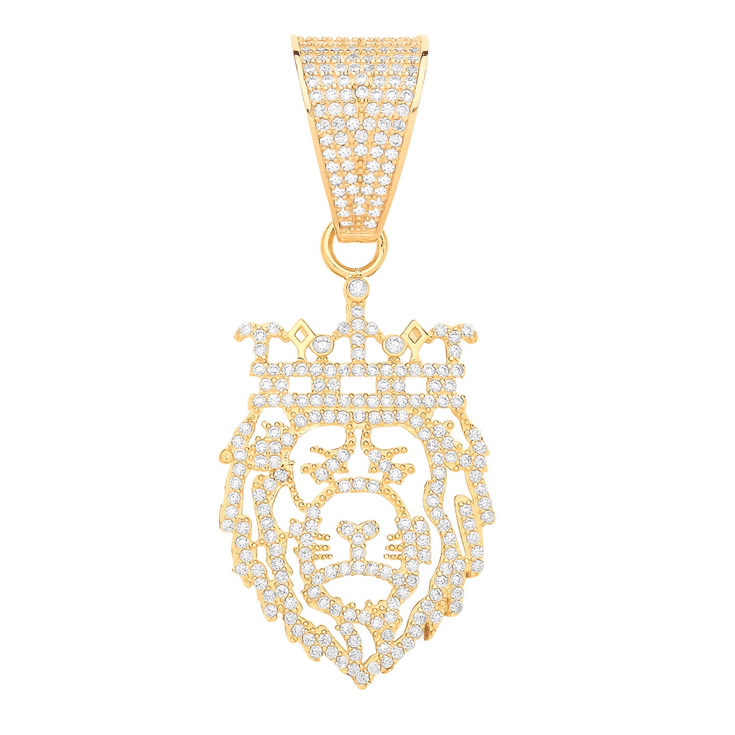 Y/G Lion Face King/Crown CZ  Cut Out Pendant