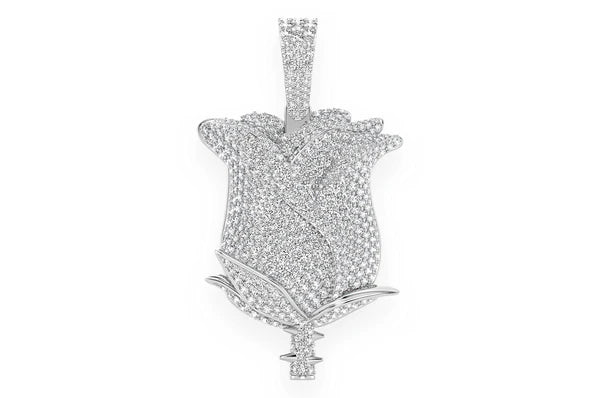 Pendentif diamant fleur rose 4,25 ct en or massif 14 carats