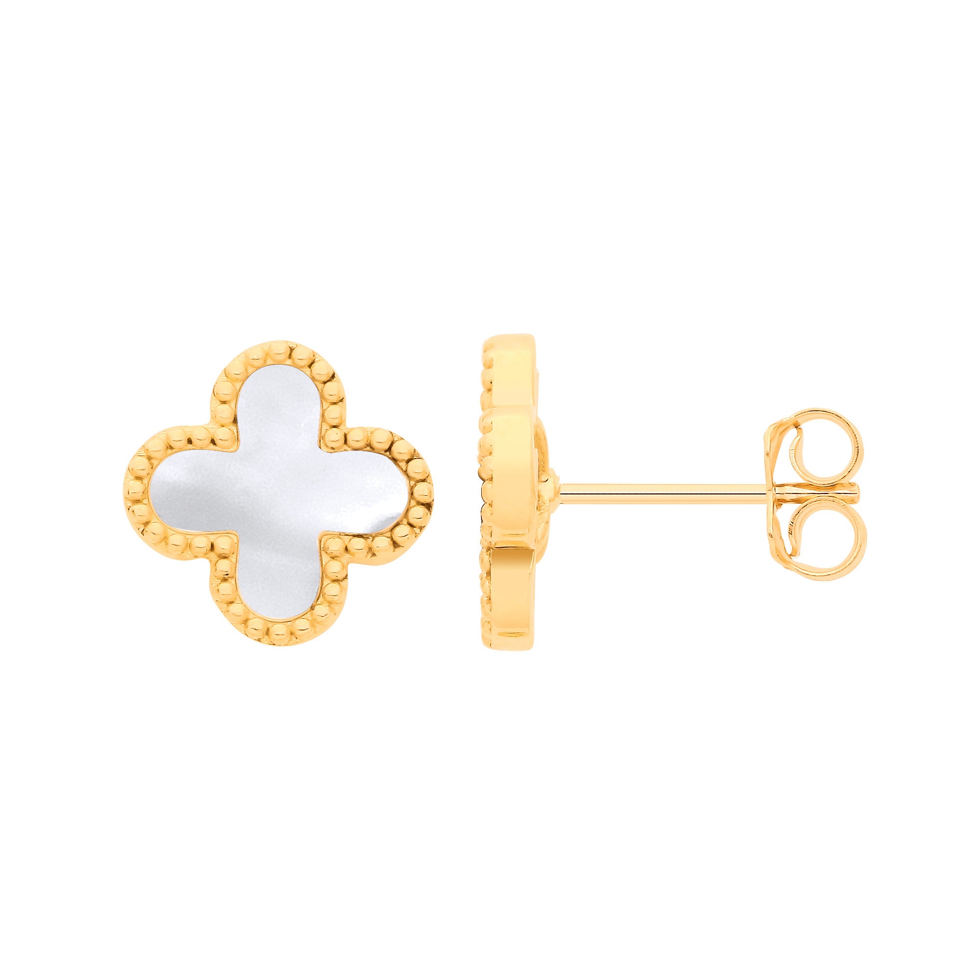 Y/G MOP Four Leaf Clover Studs